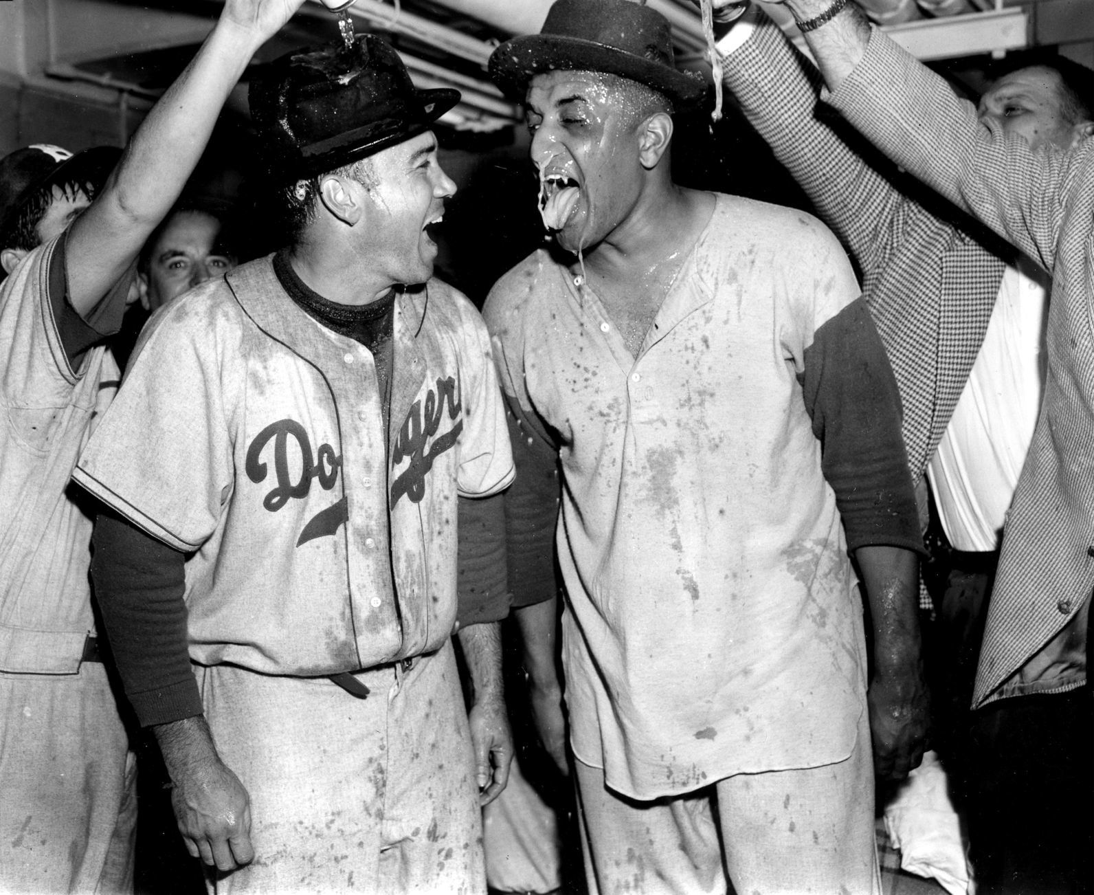 Duke Snider and Don Newcombe celebrate